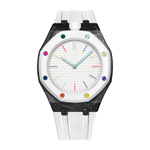 Carbon Fiber Case & Textured FKM Strap For AP x Swatch Royal Pop Huit Blanc